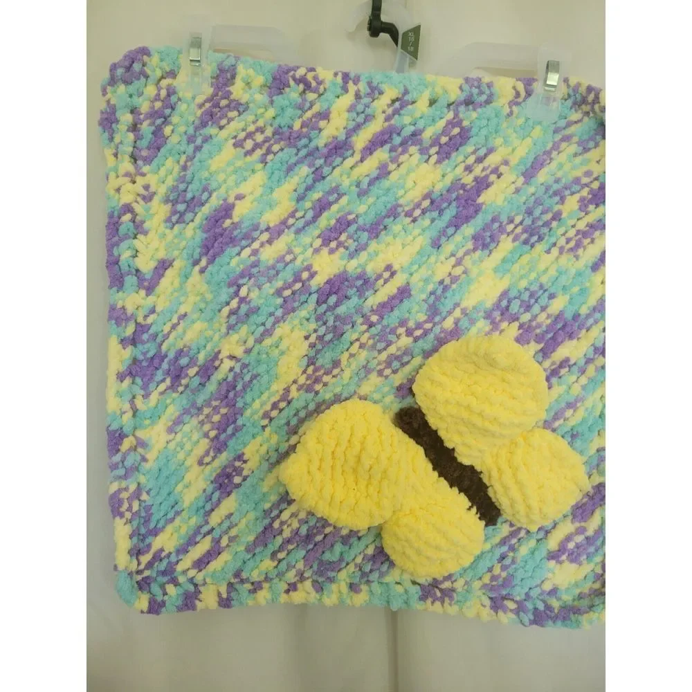 Handmade Crochet Soft Baby Blankie Security Blanket with Butterfly 17x17